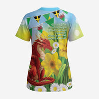 Wales Saint David's Day Scrub Top Dydd Gwyl Dewi Hapus Dragon Daffodil - Wonder Print Shop