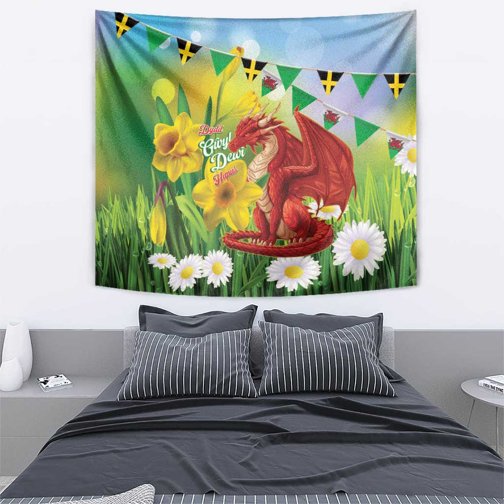 Wales Saint David's Day Tapestry Dydd Gwyl Dewi Hapus Dragon Daffodil - Wonder Print Shop