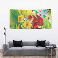 Wales Saint David's Day Tapestry Dydd Gwyl Dewi Hapus Dragon Daffodil - Wonder Print Shop