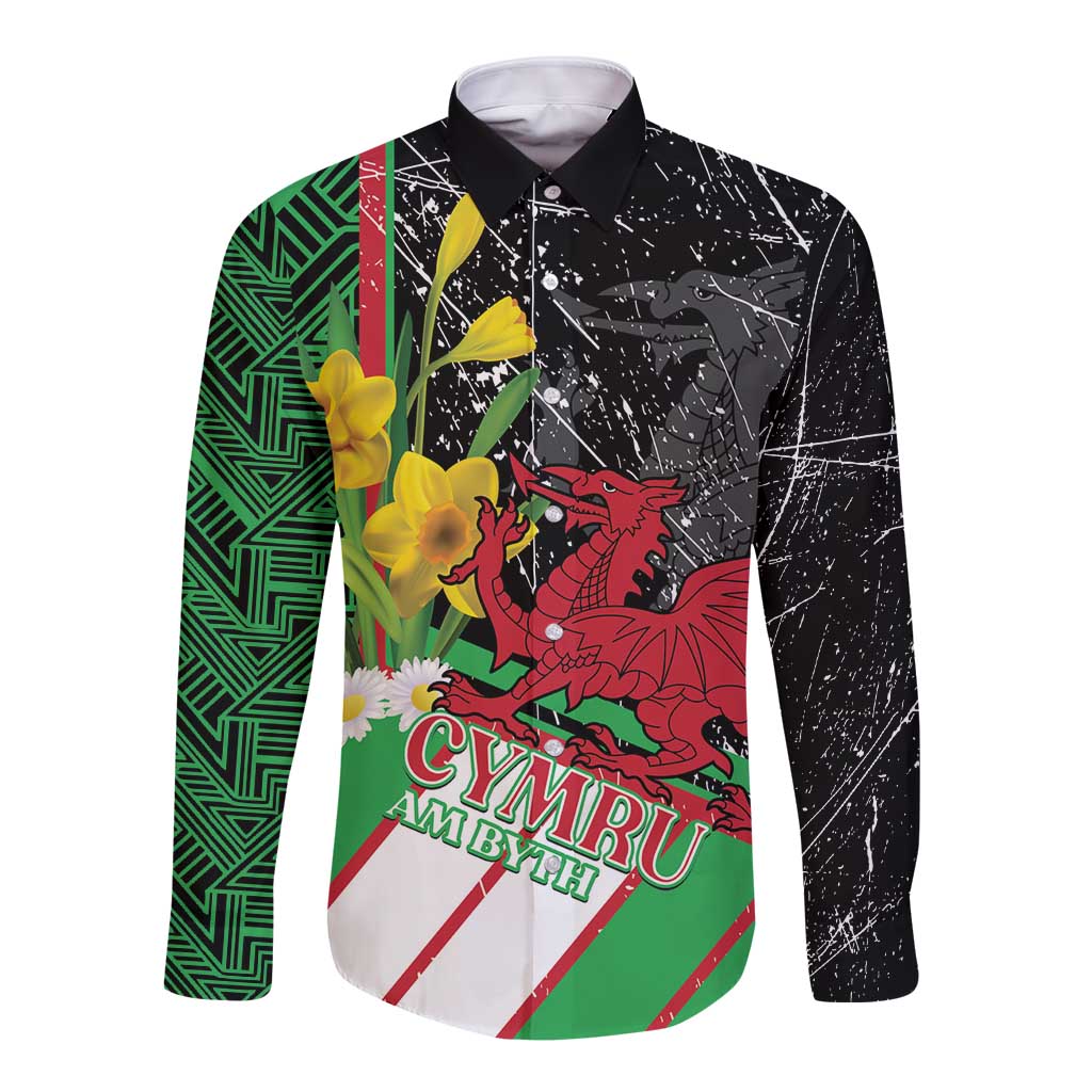 Wales Saint David's Day Long Sleeve Button Shirt Cymru Am Byth Welsh Dragon - Wonder Print Shop