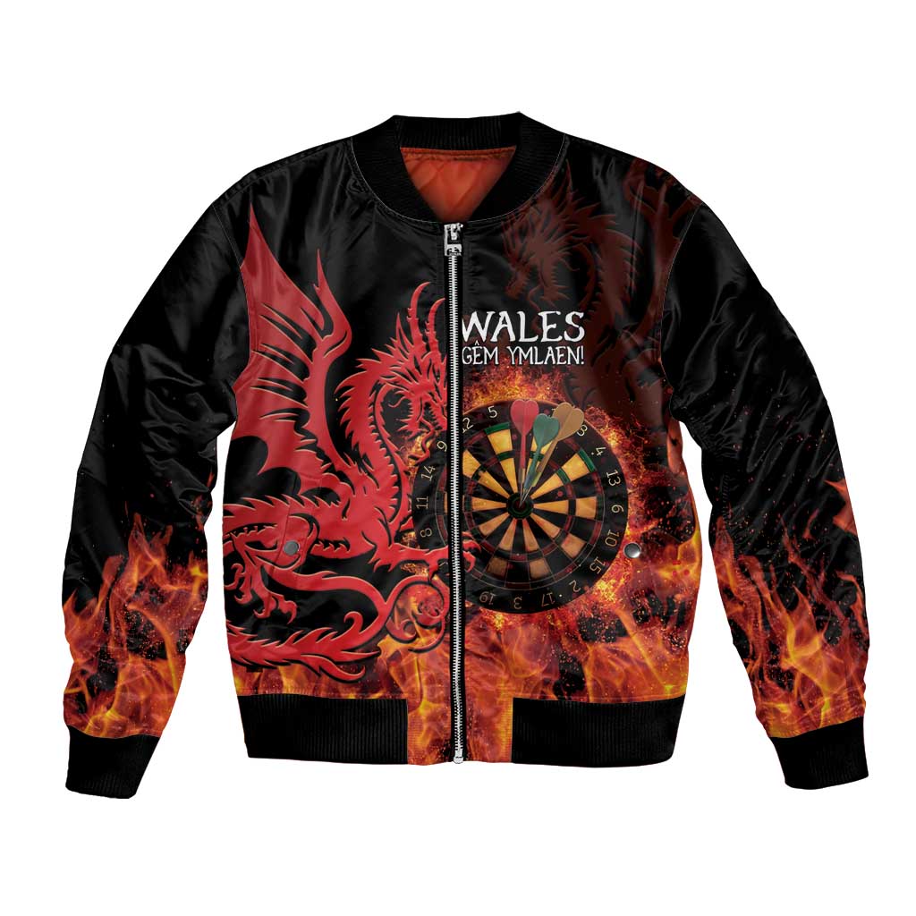 Wales Darts Bomber Jacket Cymru Dragon Gem Ymlaen Flaming Vibes - Wonder Print Shop