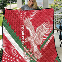 Red, white & green Hungary football quilt with eagle graphic, diamond quilted pattern