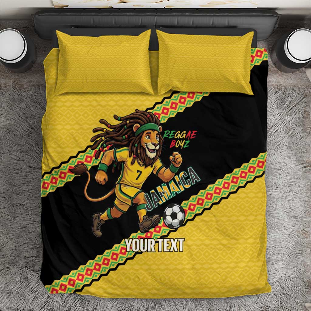 Jamaica 2026 Football Custom Bedding Set Go Reggae Boyz Rasta Lion Sporty