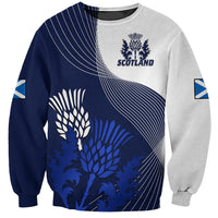 Unisex rugby sweatshirt in blue and light gray with Scotland crest thistle graphic