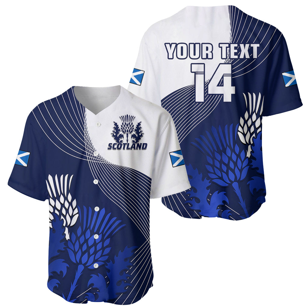 (Custom Text And Number) Scotland Rugby Baseball Jersey Thistle Unique Go Scottish Blue Version - Wonder Print Shop