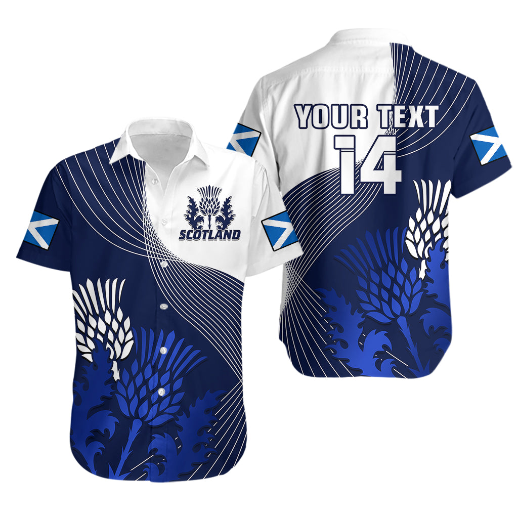 (Custom Text And Number) Scotland Rugby Hawaiian Shirt Thistle Unique Go Scottish Blue Version - Wonder Print Shop