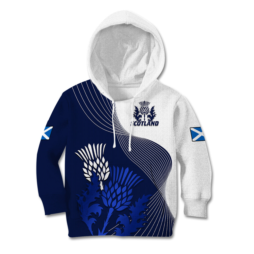 (Custom Text And Number) Scotland Rugby Kid Hoodie Thistle Unique Go Scottish Blue Version - Wonder Print Shop