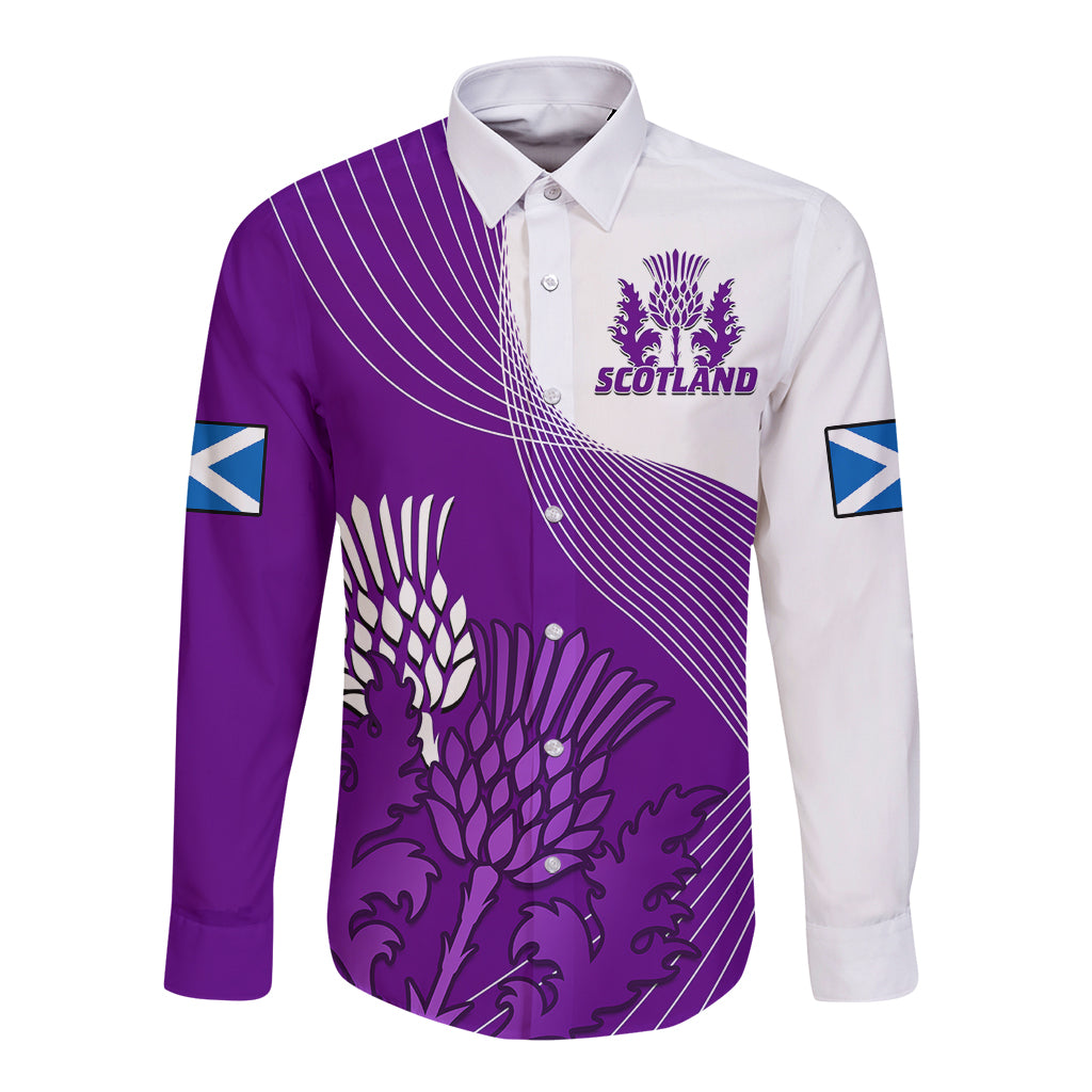 Scotland Rugby Long Sleeve Button Shirt Thistle Unique Go Scottish Purple Version - Wonder Print Shop