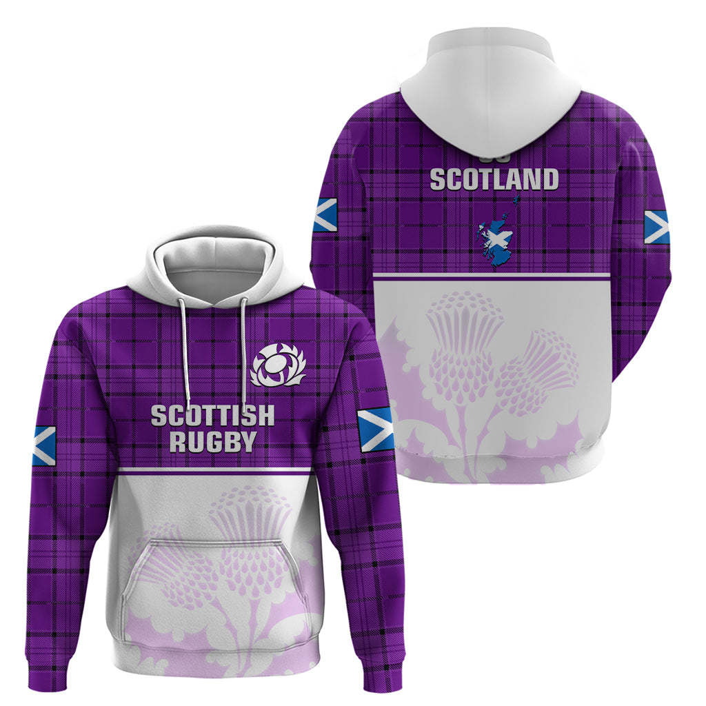 Scotland Rugby Hoodie Thistle Mix Tartan Scottish Map Sporty Version Purple - Wonder Print Shop