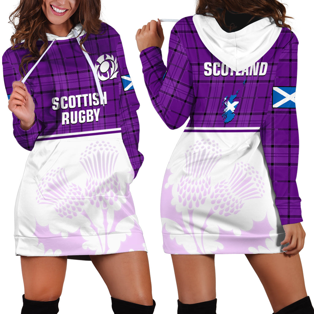 Scotland Rugby Hoodie Dress Thistle Mix Tartan Scottish Map Sporty Version Purple - Wonder Print Shop