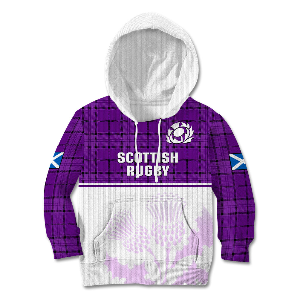 Scotland Rugby Kid Hoodie Thistle Mix Tartan Scottish Map Sporty Version Purple - Wonder Print Shop