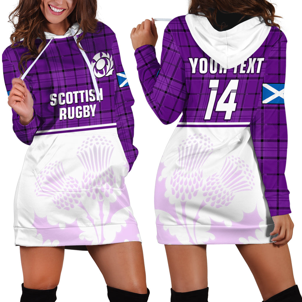 (Custom Text And Number) Scotland Rugby Hoodie Dress Thistle Mix Tartan Scottish Map Sporty Version Purple - Wonder Print Shop