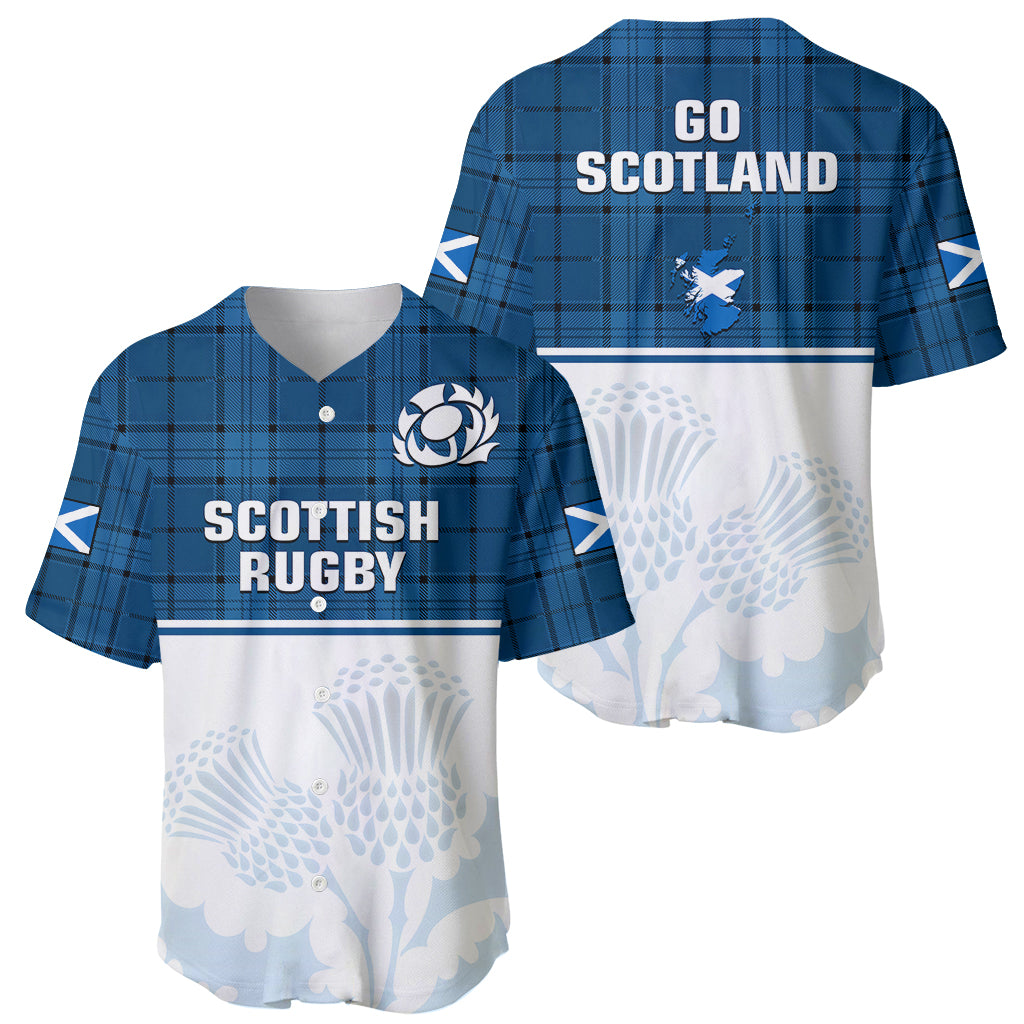 Scotland Rugby Baseball Jersey Thistle Mix Tartan Scottish Map Sporty Version Blue - Wonder Print Shop