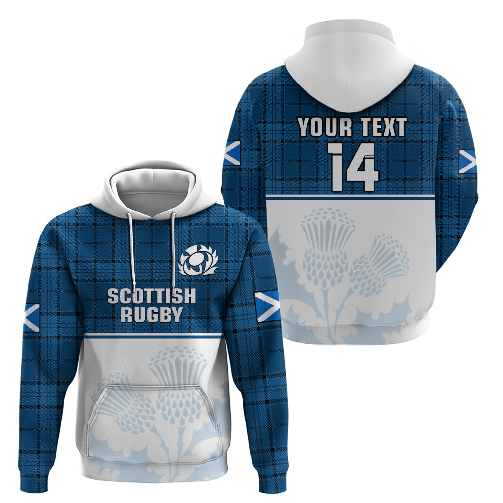 Custom Scotland Rugby Hoodie Thistle Mix Tartan Scottish Map Sporty Version Blue - Wonder Print Shop