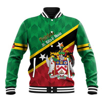 Green varsity baseball jacket, button front, ribbed collar and cuffs, front patriotic crest