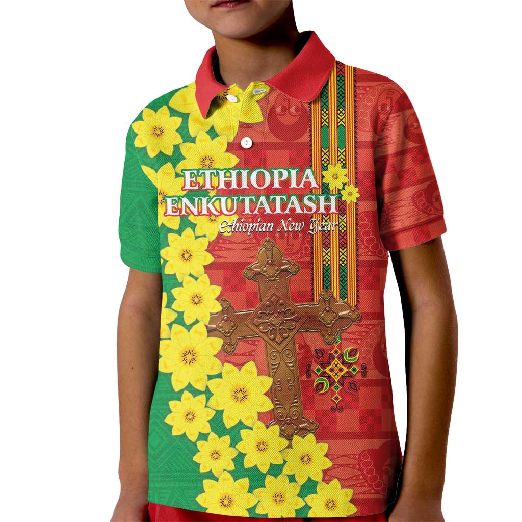 Enkutatash Ethiopia Kid Polo Shirt Melkam Addis Amet Adey Abeba Flower - Wonder Print Shop