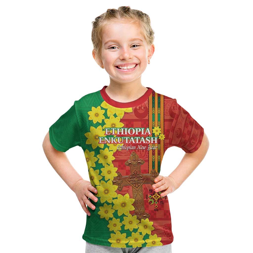 Enkutatash Ethiopia Kid T Shirt Melkam Addis Amet Adey Abeba Flower - Wonder Print Shop