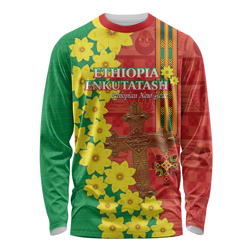 Enkutatash Ethiopia Long Sleeve Shirt Melkam Addis Amet Adey Abeba Flower - Wonder Print Shop