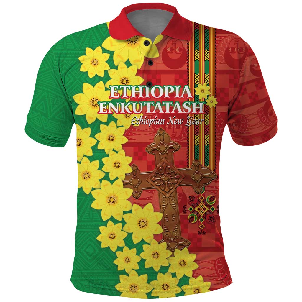 Enkutatash Ethiopia Polo Shirt Melkam Addis Amet Adey Abeba Flower