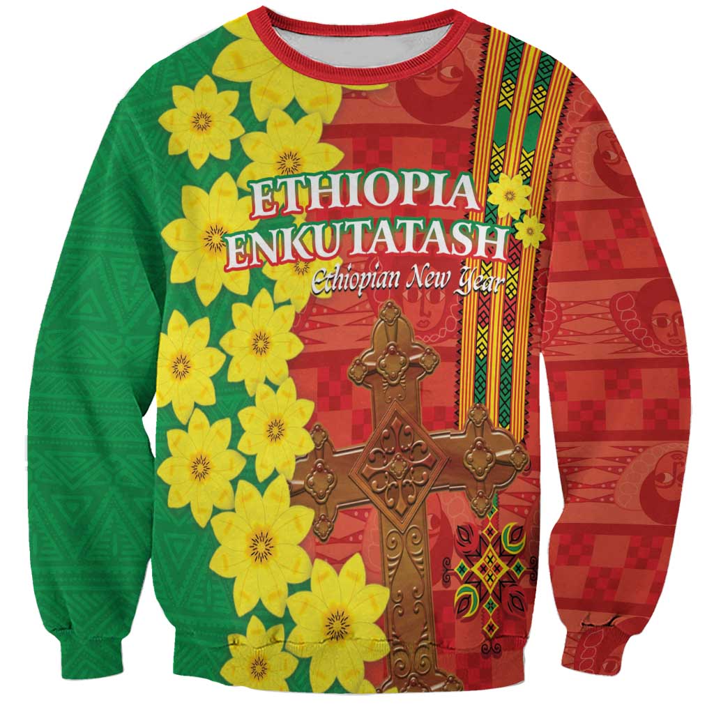 Unisex sweatshirt with red, green, and yellow floral Ethiopia graphic