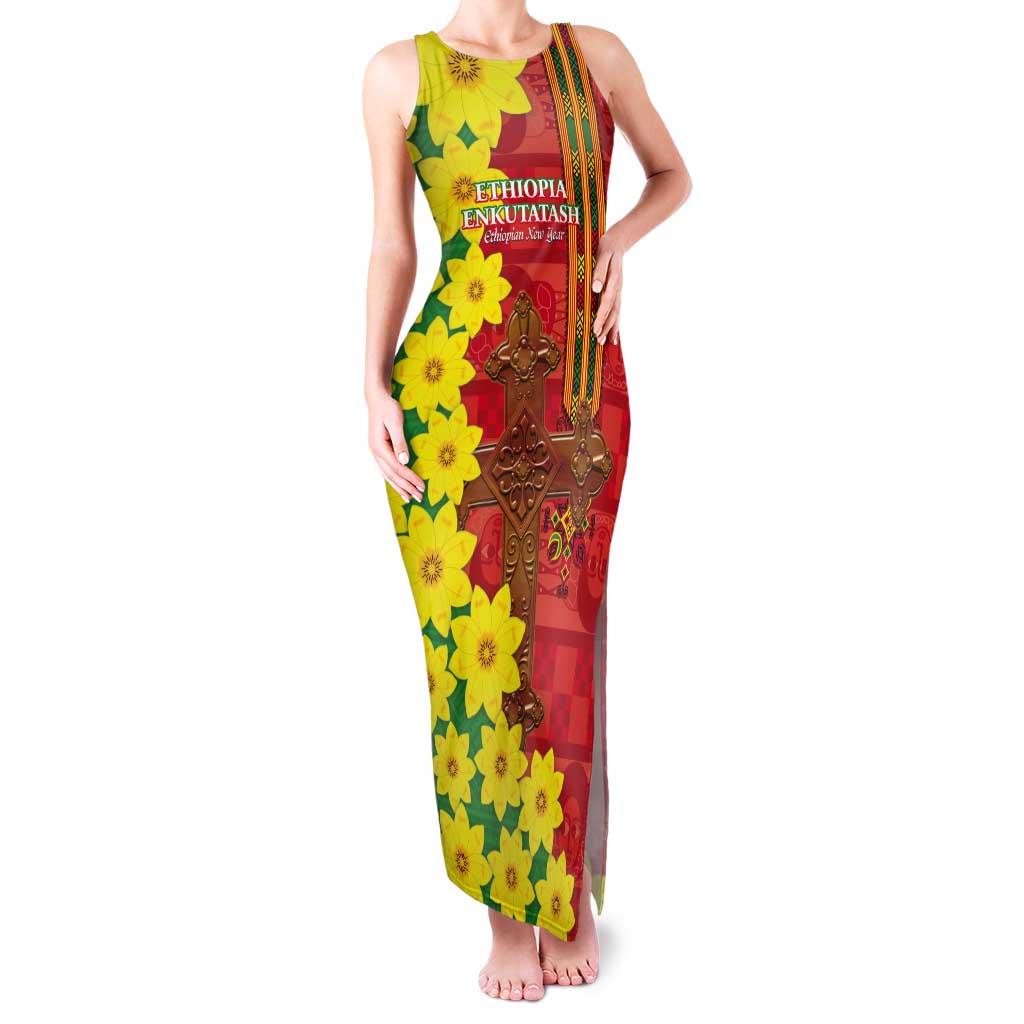 Enkutatash Ethiopia Tank Maxi Dress Melkam Addis Amet Adey Abeba Flower