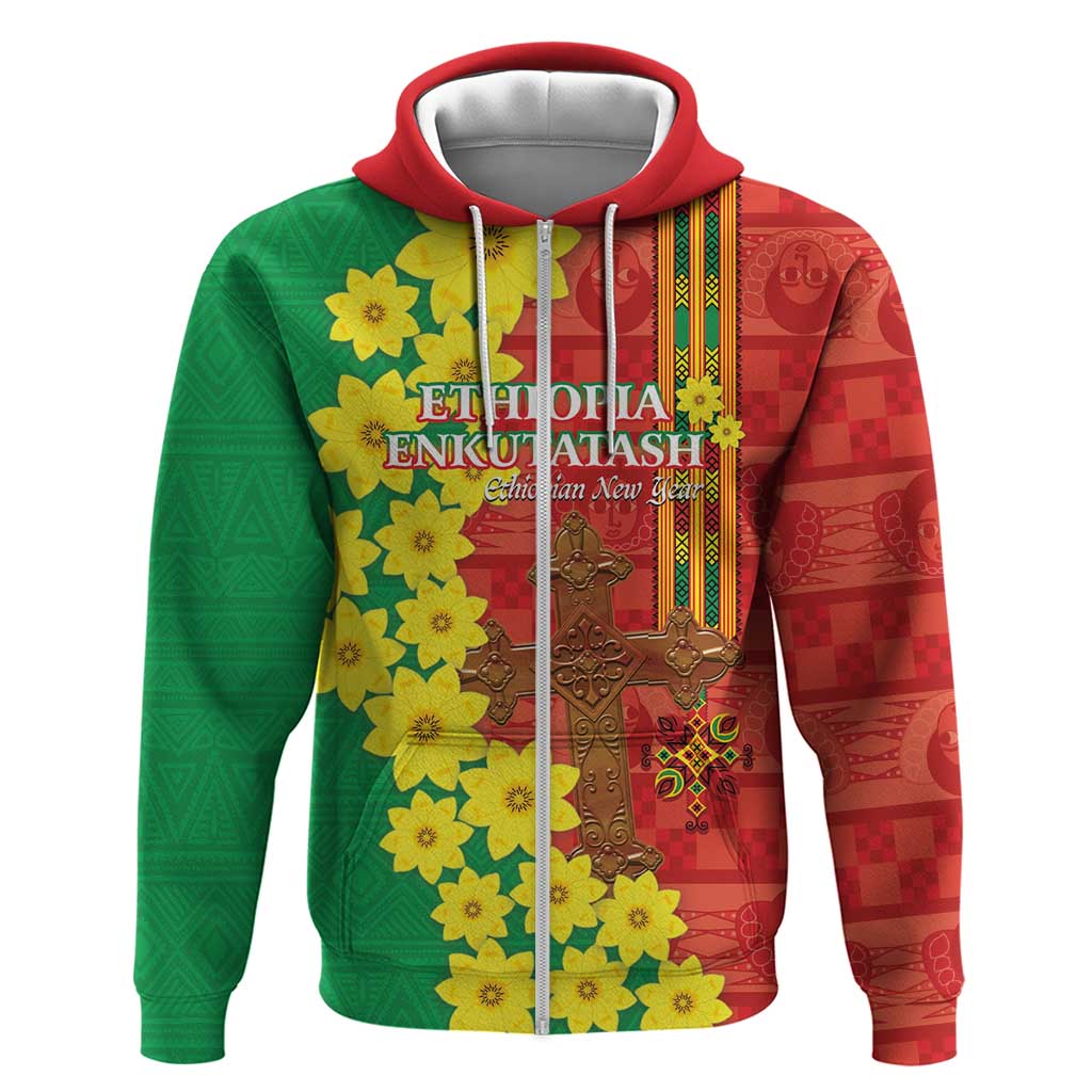 Enkutatash Ethiopia Zip Hoodie Melkam Addis Amet Adey Abeba Flower