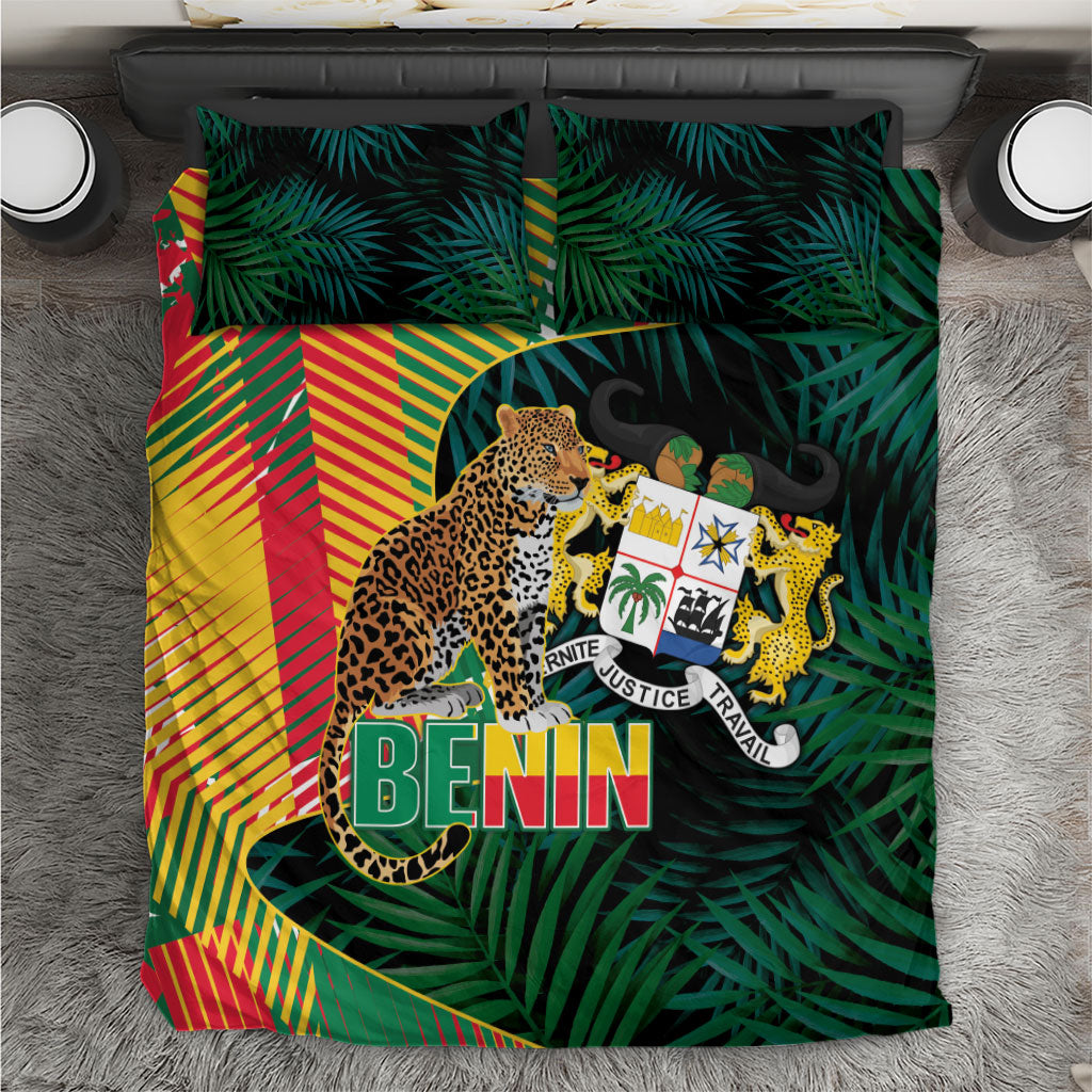 Benin Independence Day Bedding Set Coat Of Arms Leopard Oil Palm Leaves