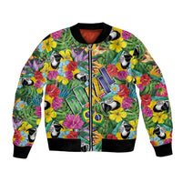 Macaw Parrot Brazil Bomber Jacket Maracas Seamless Tropical Flowers