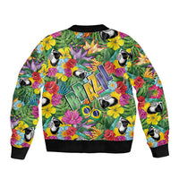 Macaw Parrot Brazil Bomber Jacket Maracas Seamless Tropical Flowers
