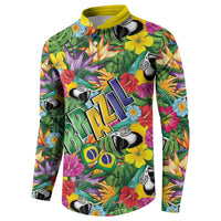 Macaw Parrot Brazil Button Sweatshirt Maracas Seamless Tropical Flowers