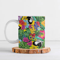 Macaw Parrot Brazil Ceramic Mug Maracas Seamless Tropical Flowers