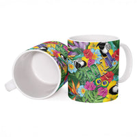 Macaw Parrot Brazil Ceramic Mug Maracas Seamless Tropical Flowers
