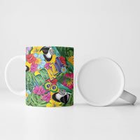 Macaw Parrot Brazil Ceramic Mug Maracas Seamless Tropical Flowers