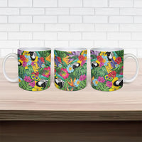 Macaw Parrot Brazil Ceramic Mug Maracas Seamless Tropical Flowers