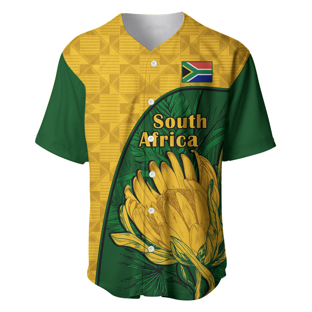 South Africa Baseball Jersey King Protea With Kente Pattern - Wonder Print Shop