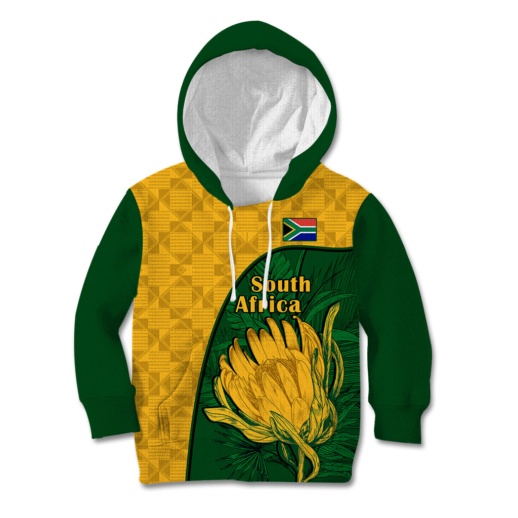 South Africa Kid Hoodie King Protea With Kente Pattern - Wonder Print Shop