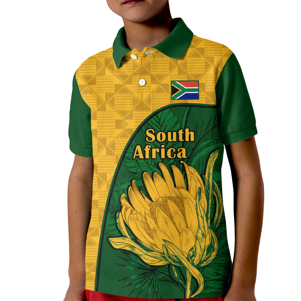 South Africa Kid Polo Shirt King Protea With Kente Pattern - Wonder Print Shop