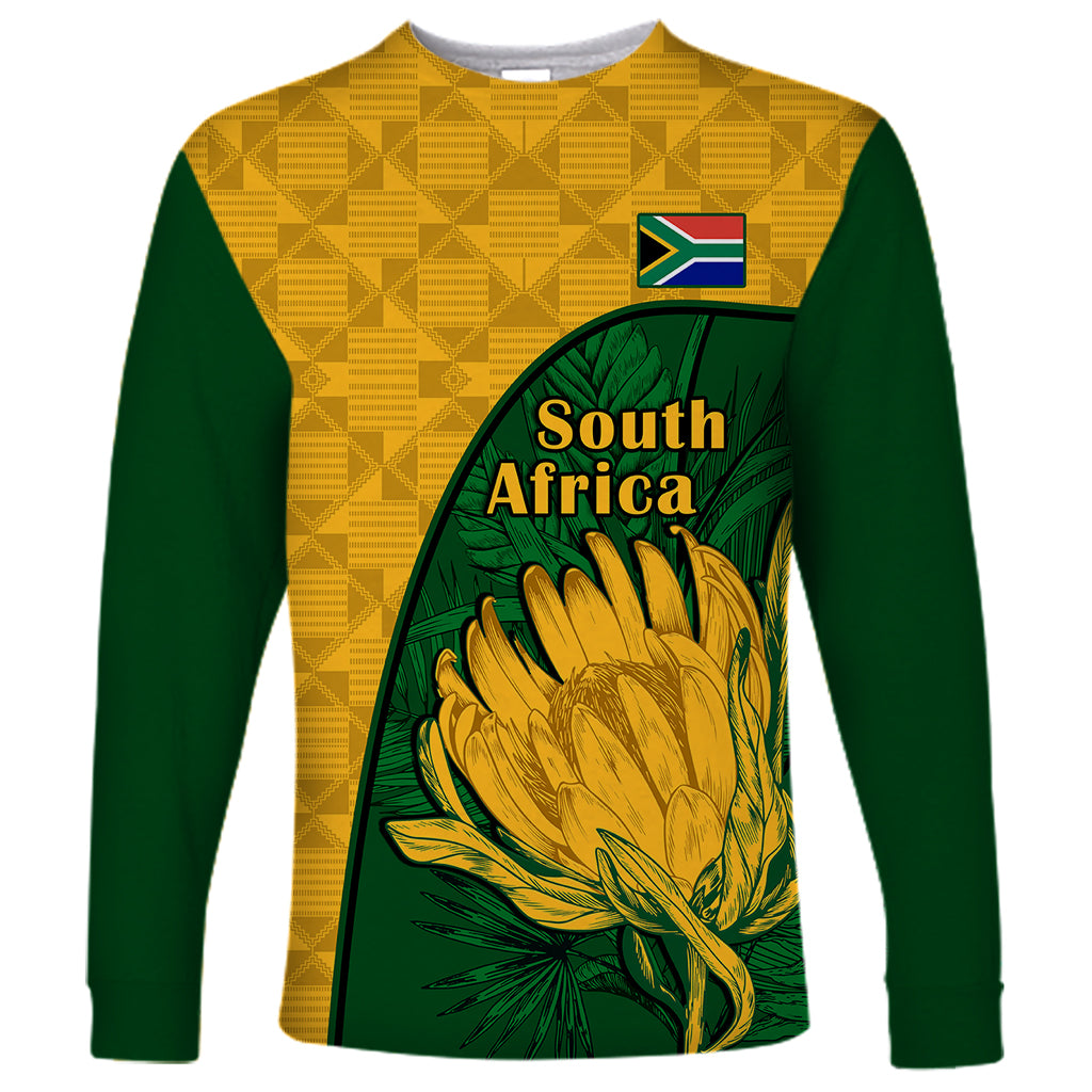 South Africa Long Sleeve Shirt King Protea With Kente Pattern - Wonder Print Shop