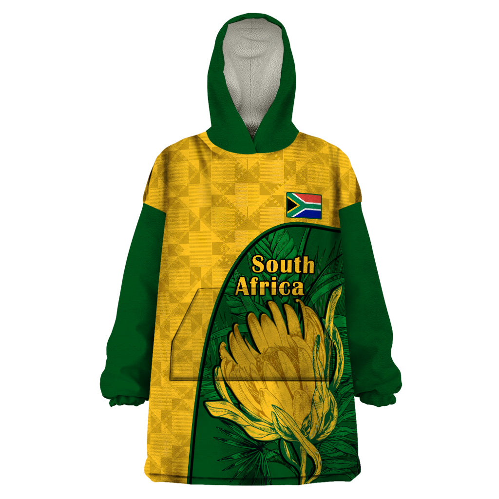 South Africa Wearable Blanket Hoodie King Protea With Kente Pattern - Wonder Print Shop