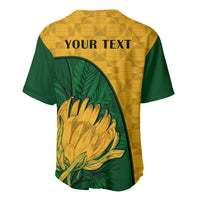 Baseball jersey back in yellow and green with protea graphic and "YOUR TEXT"