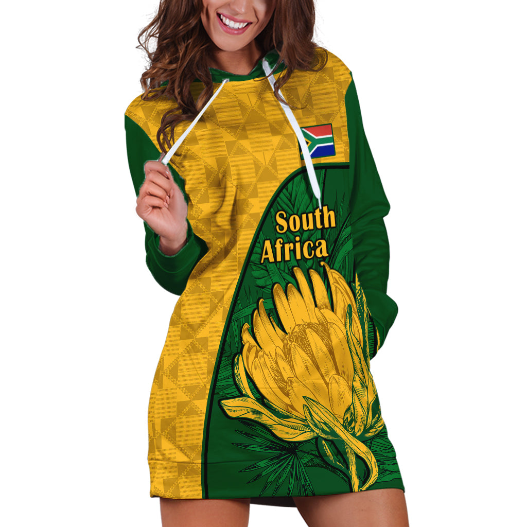 Custom South Africa Hoodie Dress King Protea With Kente Pattern - Wonder Print Shop