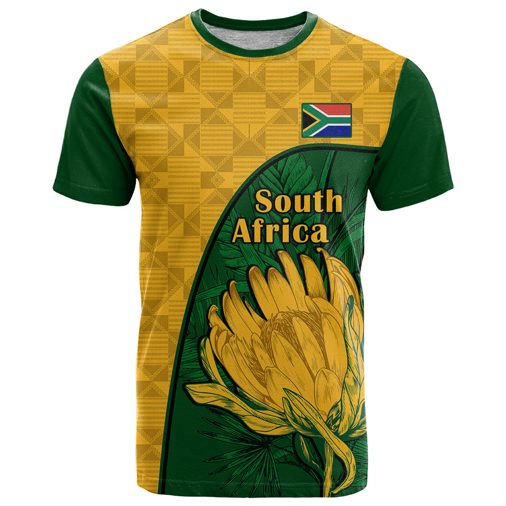 Custom South Africa T Shirt King Protea With Kente Pattern - Wonder Print Shop