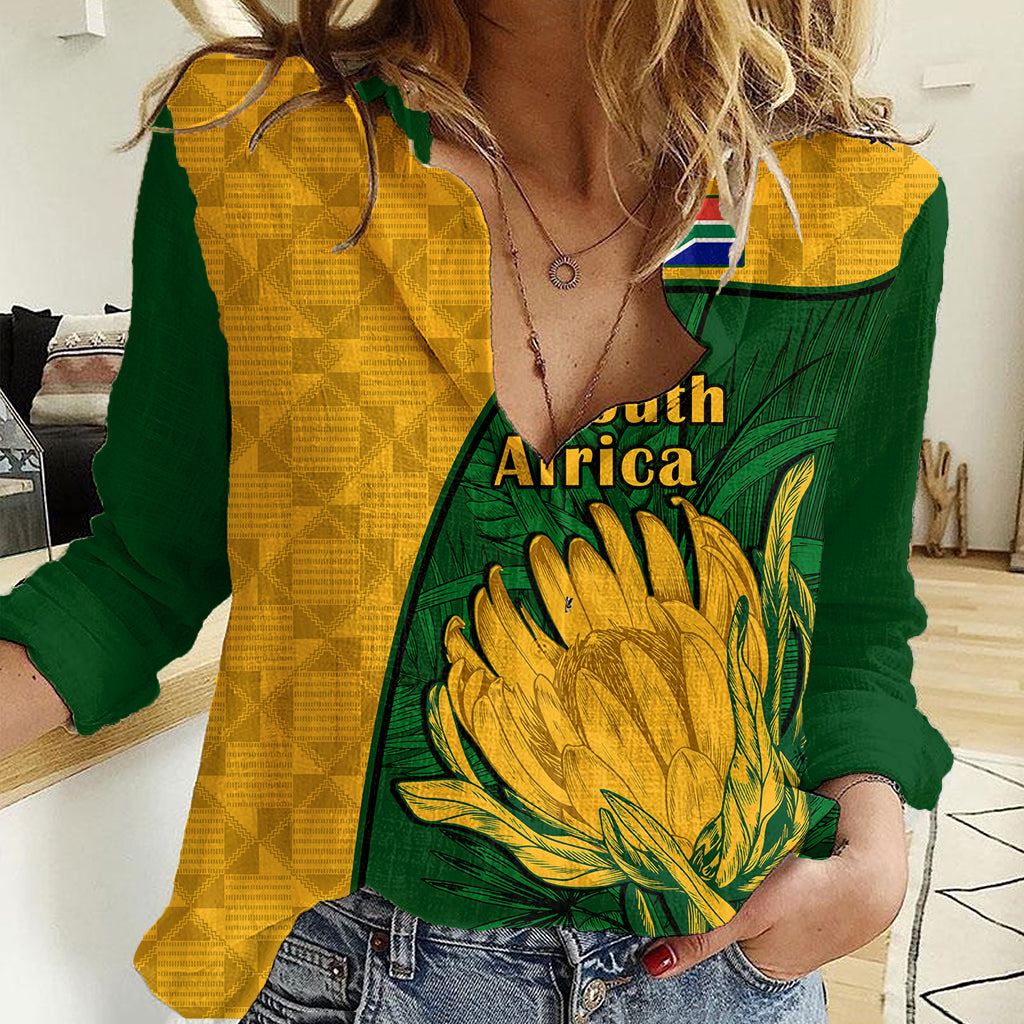 custom-south-africa-women-casual-shirt-king-protea-with-kente-pattern