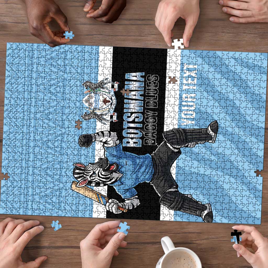 Custom Botswana Cricket Puzzle Go Baggy Blues Zebra Mascot - Wonder Print Shop