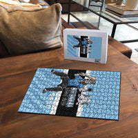Custom Botswana Cricket Puzzle Go Baggy Blues Zebra Mascot - Wonder Print Shop