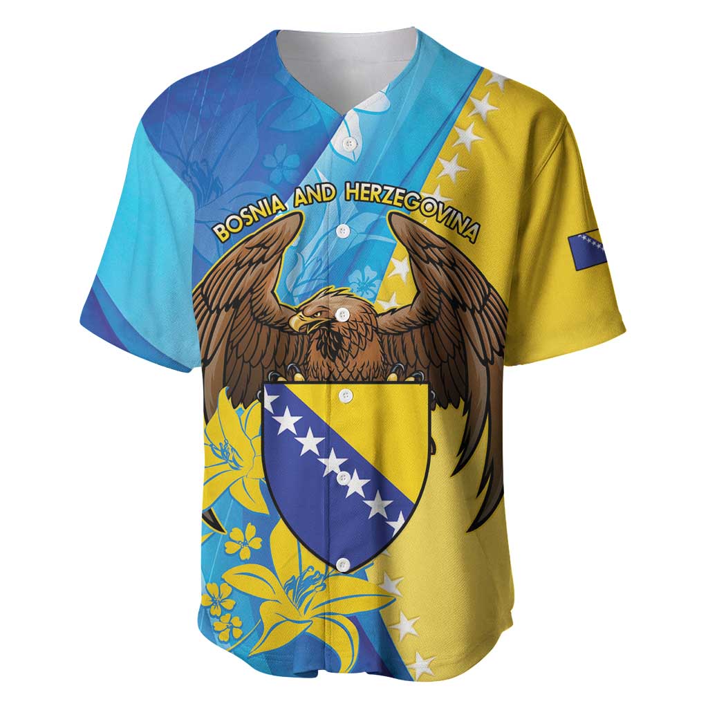 Personalised Bosnia and Herzegovina Independence Day Baseball Jersey Lilium Bosniacum With Eagle Curve Style - Wonder Print Shop