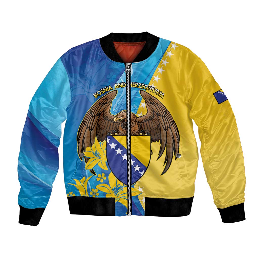 Personalised Bosnia and Herzegovina Independence Day Bomber Jacket Lilium Bosniacum With Eagle Curve Style - Wonder Print Shop