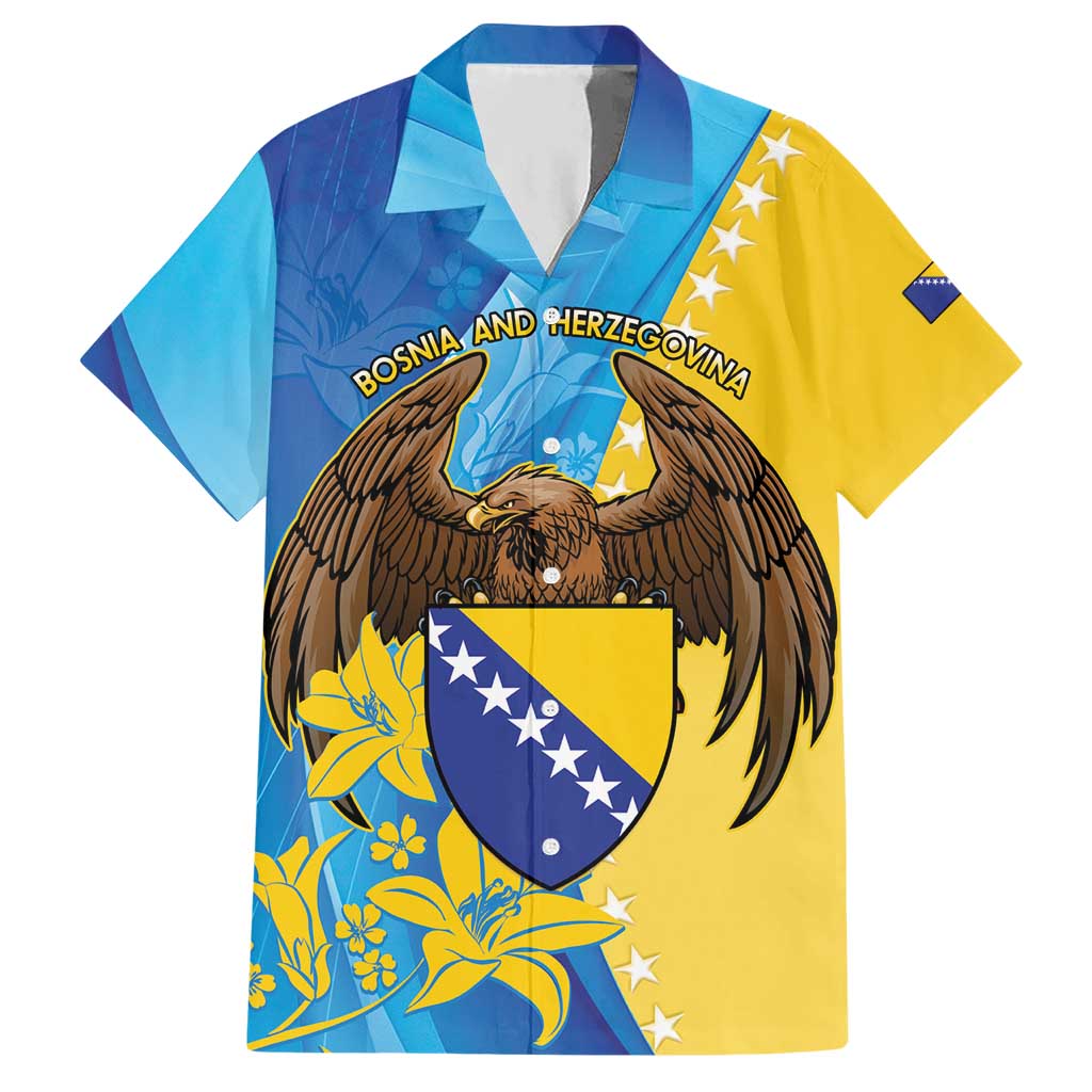 Personalised Bosnia and Herzegovina Independence Day Hawaiian Shirt Lilium Bosniacum With Eagle Curve Style - Wonder Print Shop