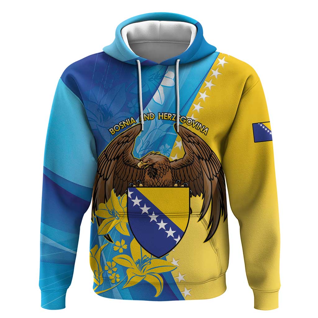 Personalised Bosnia and Herzegovina Independence Day Hoodie Lilium Bosniacum With Eagle Curve Style - Wonder Print Shop