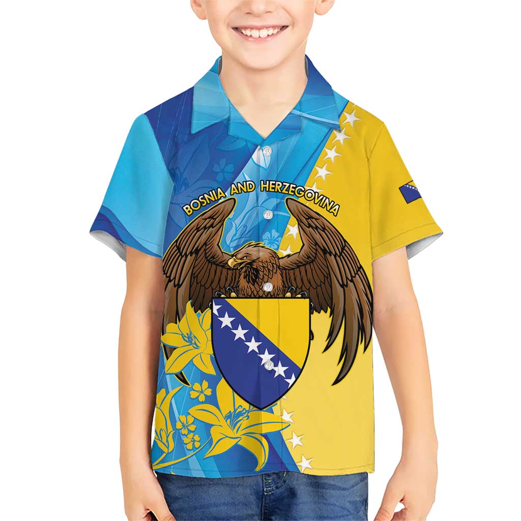 Personalised Bosnia and Herzegovina Independence Day Kid Hawaiian Shirt Lilium Bosniacum With Eagle Curve Style - Wonder Print Shop